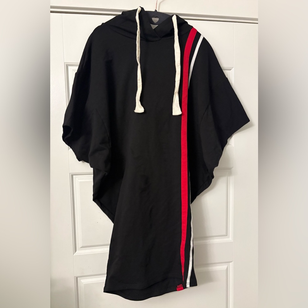 Junie Black Red Oversized Relaxed Side Stripe Hoodie Athleisure Dress S 4 (A6)‎